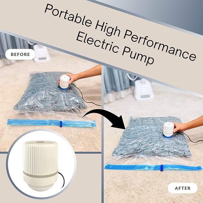 12 Pack Vacuum Storage Bags with Electric Pump, Compression Space Saver for Comforters, Bedding, Blanket Storage, Vacuum Seal Bags for Clothing, Luggage and Closet Organizer,