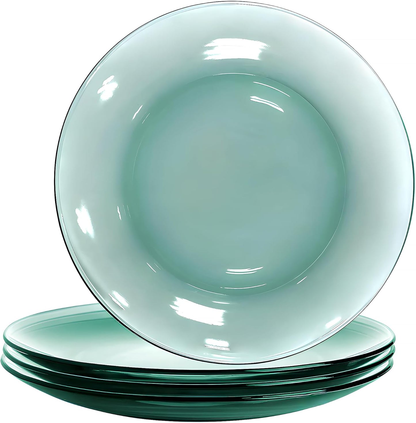 STP GOODS Glass Soup and Salad Bowl with Handles, Cobalt Transparent Glass Eating Plates, Circular Dinnerware for Salad, Bread, Dinner (Green Set of 4)