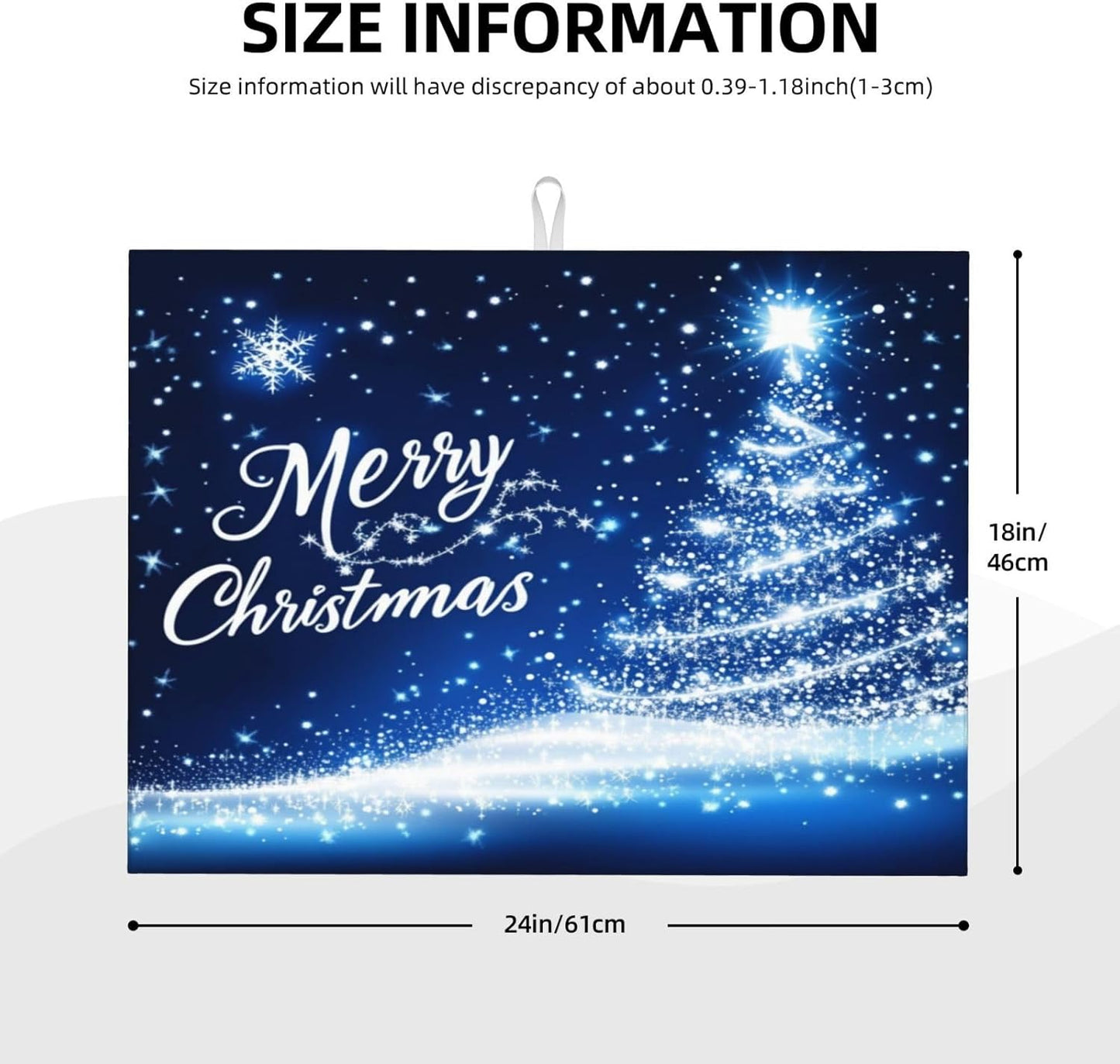Dish Drying Mat for Kitchen Merry Christmas Blue Tree Counter Absorbent Dishes Drainer Microfiber Large 18x24 Inch