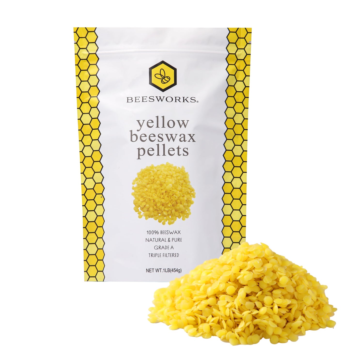 Beesworks Yellow Beeswax Pellets (1 lb) | 100% Pure, Cosmetic Grade, Triple-Filtered Beeswax for DIY Skin Care, Lip Balm, Lotion, and Candle Making