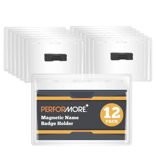 Performore 12 Pack of Magnetic Name Badge Holders, 4x3 Inch Horizontal Tag for Conventions, Exhibitors, Events - Vaccine Card Holder Protector for CDC Immunization Record, Plastic Name Tag