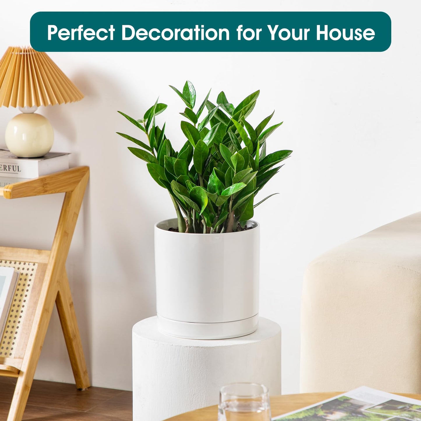 vancasso Ceramic Plant Pots, 8.25 Inch Ceramic Pot for Plants, Planters Pots for Indoor Plants with Drainage Holes, Flower Pot for Indoor House Plant, White