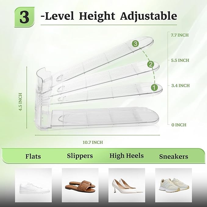 Shoe Slots Organizer, Clear Shoe Stacker for Closet Adjustable Shoe Rack Storage Space Saver,Shoes Display Shelf Shoe Holder for Organization,36 Pack