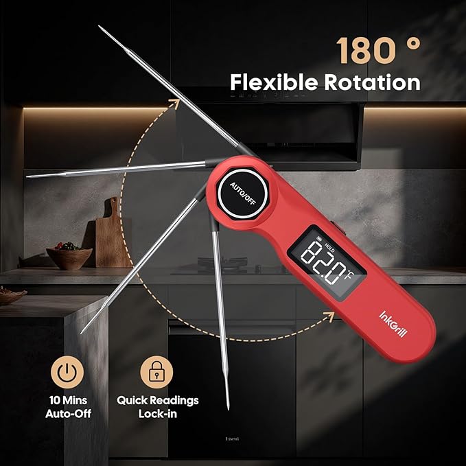 Rechargeable 0.5 Seconds Instant Read Meat Thermometer for Cooking, ±0.5℉ Accuracy Digital Food Thermometer with Large Screen, IP65 Waterproof Kitchen Thermometer with Magnets for Grilling Frying BBQ