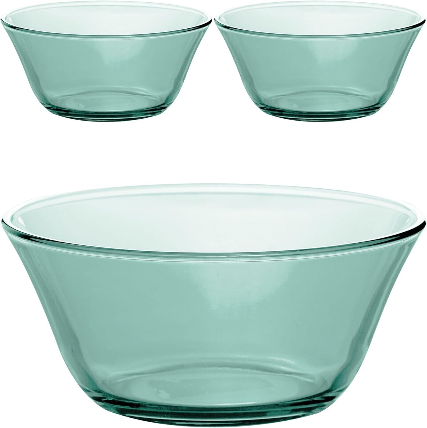 STP GOODS Glass Soup and Salad Bowl with Handles, Cobalt Transparent Glass Eating Plates, Circular Dinnerware for Salad, Bread, Dinner (Green 2 pcs)