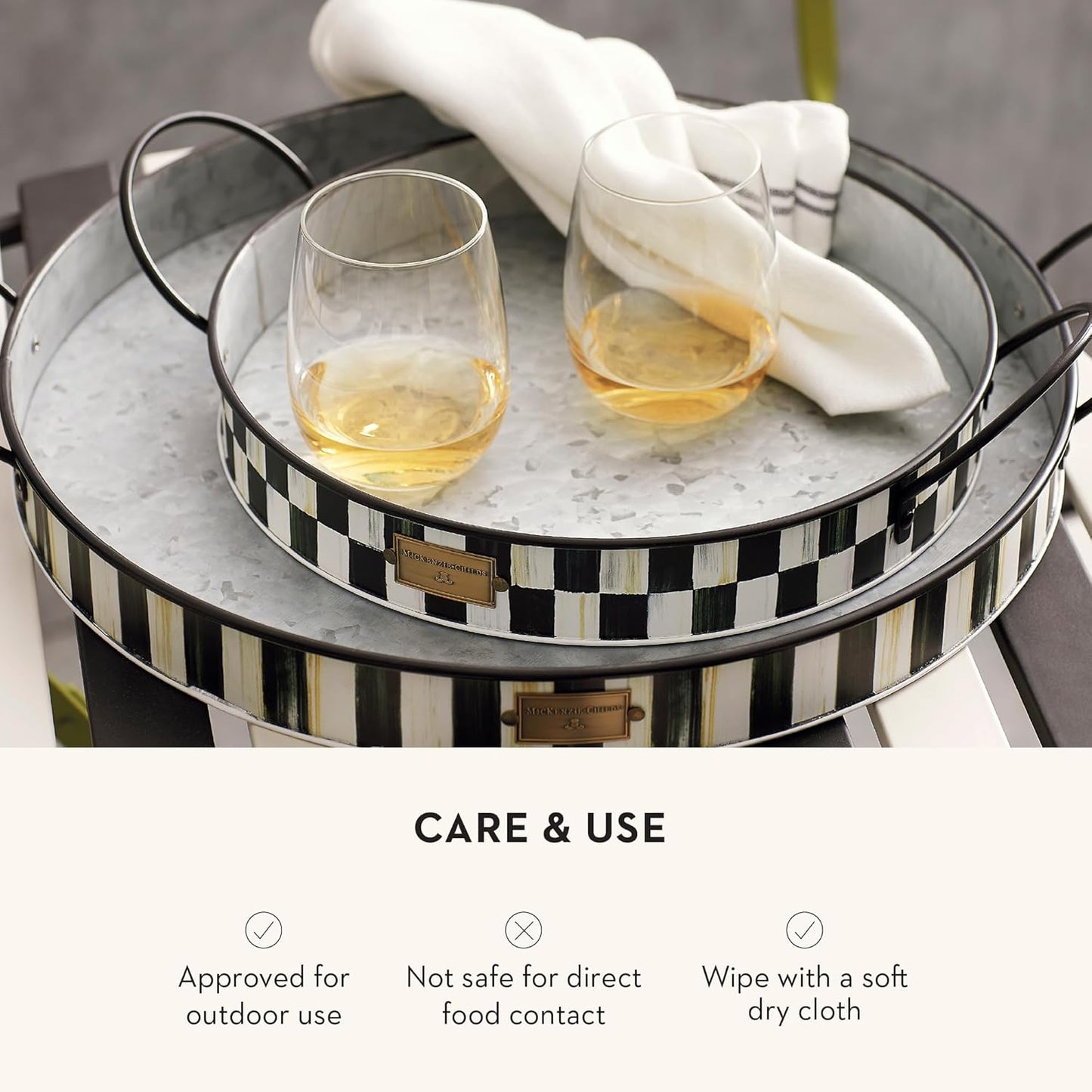 MACKENZIE-CHILDS Galvanized Metal Serving Trays with Handles, Set of 2, Spectator