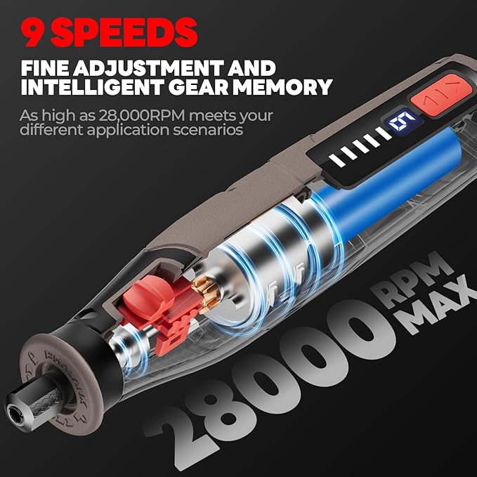 PHALANX Cordless Rotary Tool Kit, 4V 4000mAh Battery, 80 Accessories, 9 Speed Settings, 28000 RPM Max, Type-C Charging (PRT-Brown)