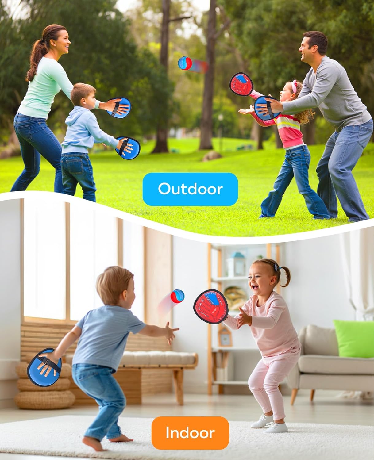 JoyCat Toss and Catch Ball Game Set,Toddler Baseball Glove,Beach Pool Yard Camping Games,Kids Outdoor Toys for Family, Birthday Gifts for 3 4 5 6 7 8 9 10+Year Old Boys Girls (2 Paddles 2 Balls)