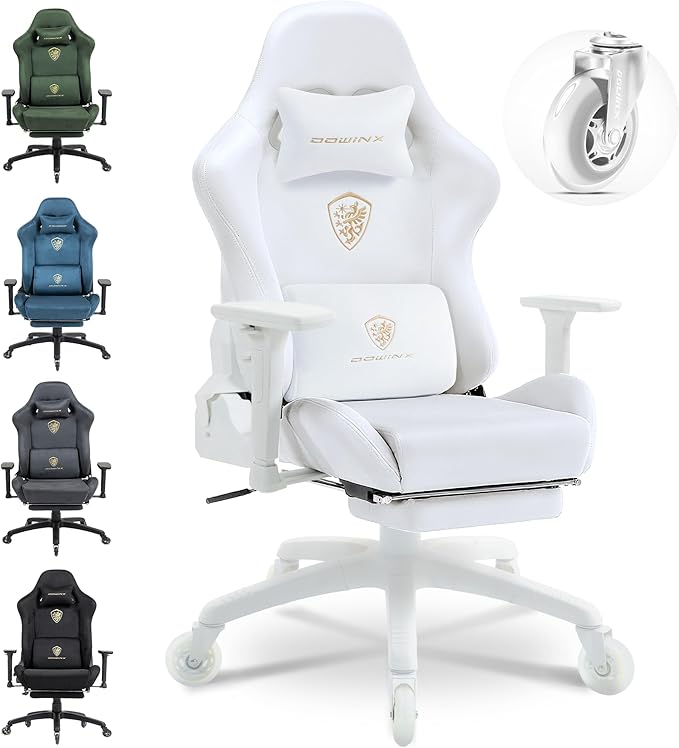 Dowinx Big and Tall Gaming Chair with Suede Fabric Breathable, Game Chairs for Adults with Oversized Thick Seat for 440lbs, Ergonomic Gamer Chair for Streaming & Long Gaming Sessions, White