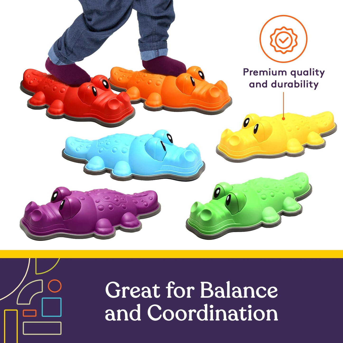 Special Supplies Stepping Stones for Kids - Indoor/Outdoor Play - Child Safe Rubber, Non-Slip Edging - Promotes Coordination, Balance, Strength- Set of 6 (Alligator)