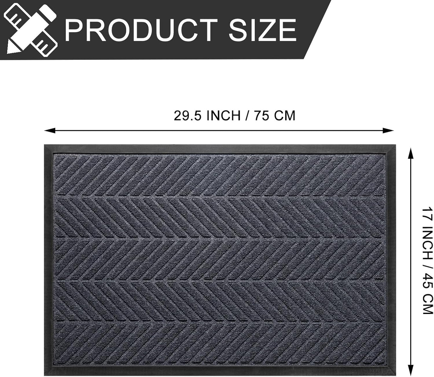 Front Door Mat 29.5"x17" Indoors Outdoors Welcome Mats, Waterproof Non-Slip Rubber Backing Heavy Duty Doormat Outside Entrance, Low Profile Entryway Rugs Floor Mat for Patio, Pattern A Grey