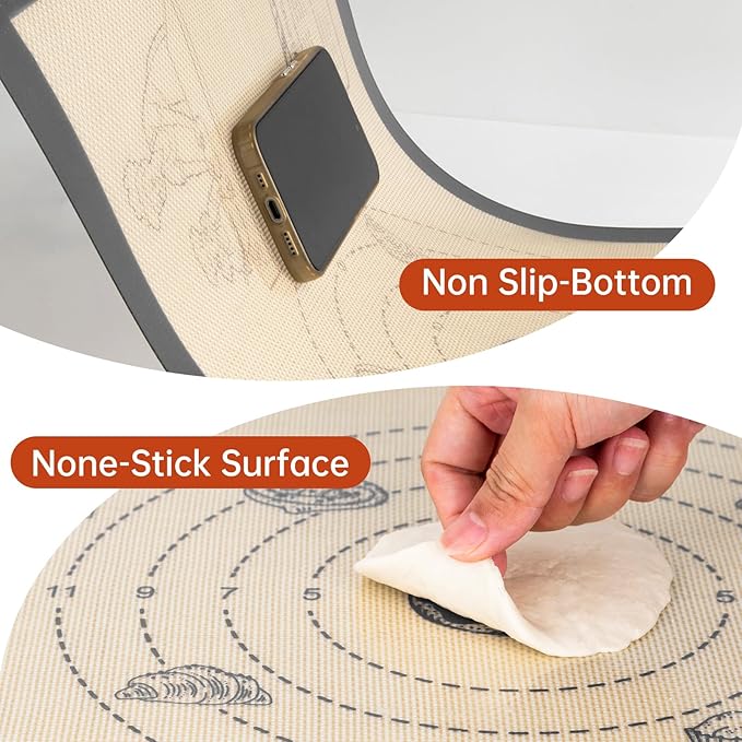Silicone Baking Mat with 10 Quick Recipes, Extra Thick Silicone Mats for Baking, Non Stick Pastry Mat,Reusable kneading Dough Rolling Mat for Cookie, Macaron, Bread, Pizza-Tutorial Video Included