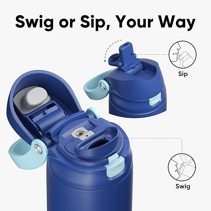 ENCOOL Leakproof Insulated Water Bottle with Straw Dual-Sip Water Bottle Bag-Safe Design for Work, Commute & Gym – Keeps Drinks Cold All Day, 32 oz, Blueberry