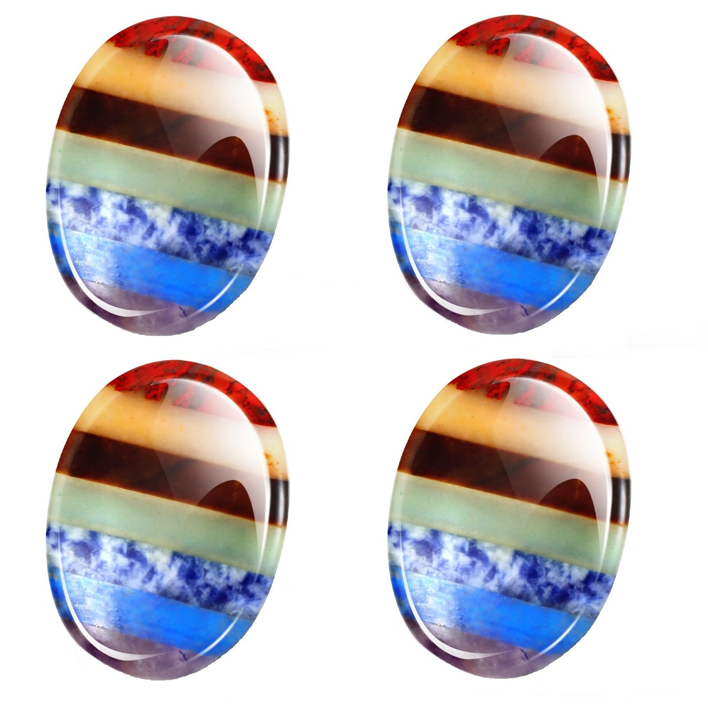 Roowest 4 Pcs Thumb Worry Stone for Anxiety Natural Crystal Healing Stone Chakras Amethyst Tiger Eye Quartz Pocket Hug Gift for Office Stress Meditation(Chakra Crystal,Oval)