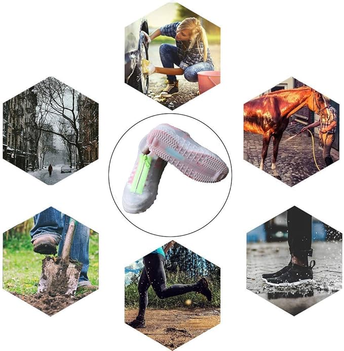 Silicone Waterproof Shoe Covers, Upgrade Reusable Overshoes with Zipper, Resistant Rain Boots Non-Slip Washable Protection for Women, Men (M (Women 5-7, Men 5-6), White)