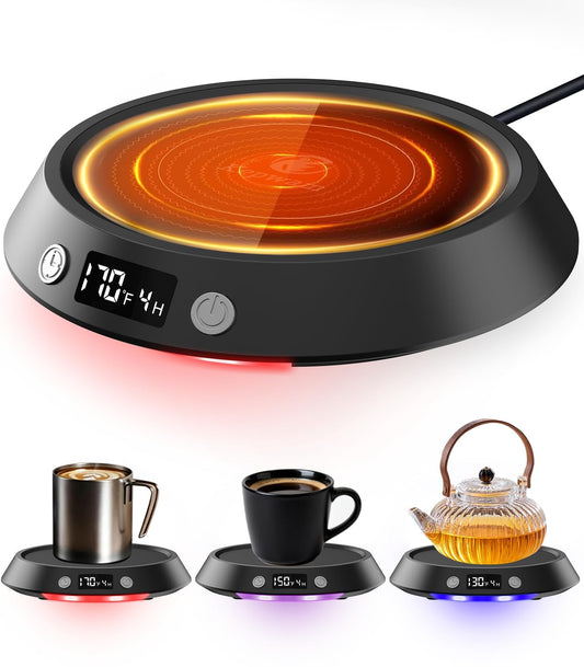 Kepwam Coffee Mug Warmer - 50W Electric Coffee Warmer for Desk 3 Temp Settings & 2-9 Timer Smart Cup Warmer for Desk Candle Warmer Plate with LED Lights Beverage Tea Milk Warmer for Home & Office