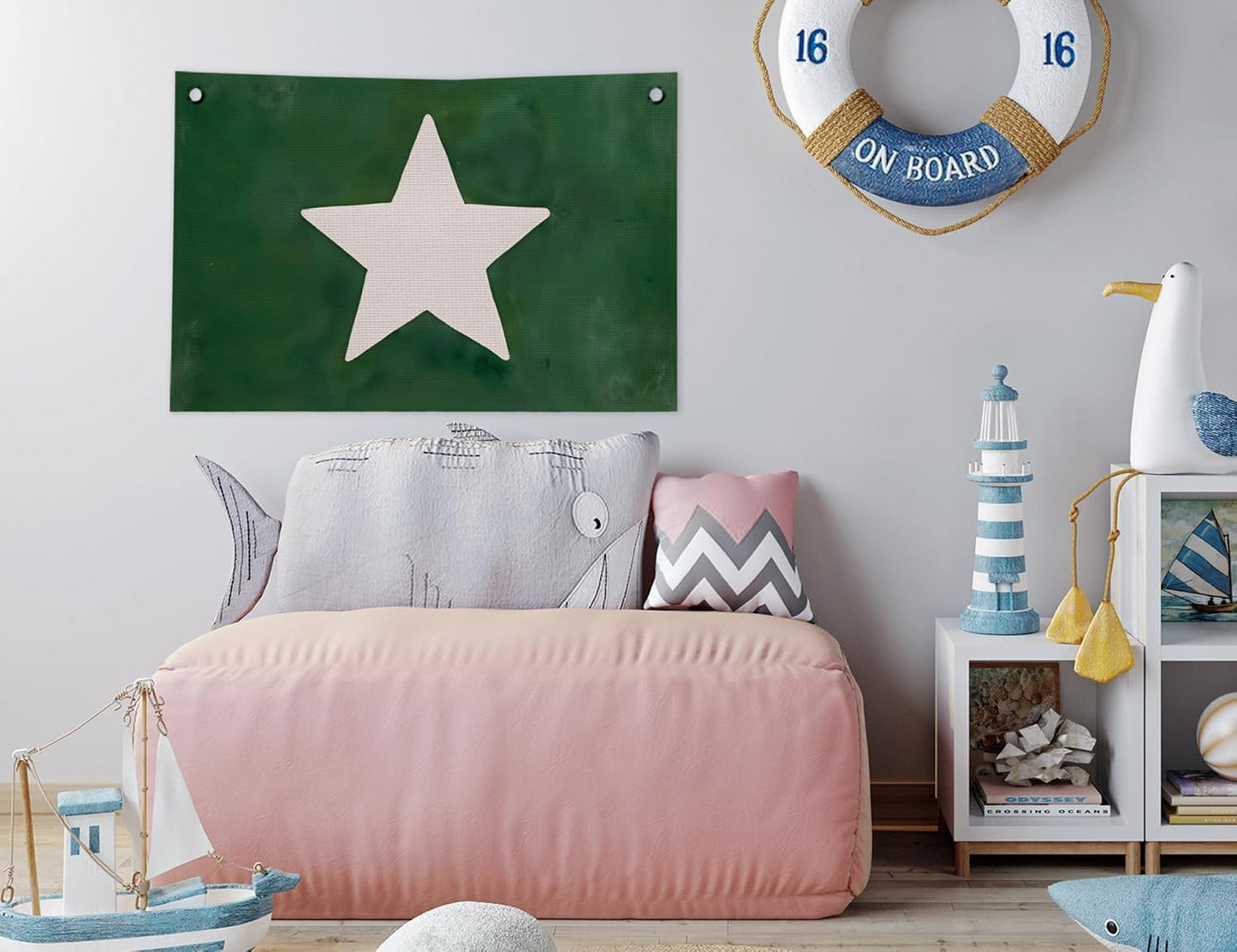 Retro Hand Drawn Star Wall Decor for Boys Room,Boy Nursery White Star Dark Green Canvas Banner Wall Art,Trendy Flag Decor for Kids Baby Little Boys Room Bedroom Playroom, 20x30 in