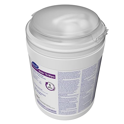 Diversey Oxivir Tb 101105152 Ready-to-Use Disinfectant Cleaning Wipes, Accelerated Hydrogen Peroxide, Standard 6x7-Inch Sheets, 160-Wipes, 1-Canister (Pack of 4)