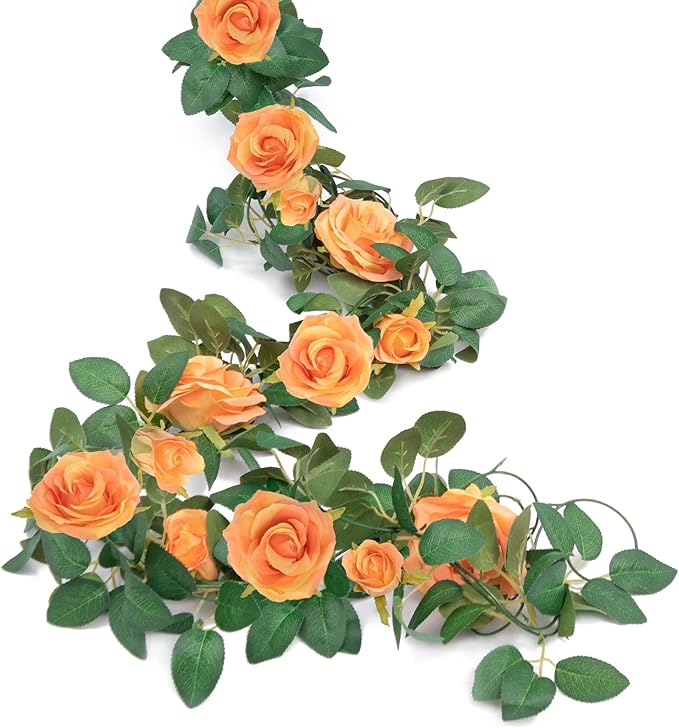 U'Artlines 3 Pack Artificial Orange Rose Vines Floral Garlands Total 19.5 Ft Fake Vine Silk Flower Garland for Indoor Outdoor Home Wedding Arch Garden Wall Decoration
