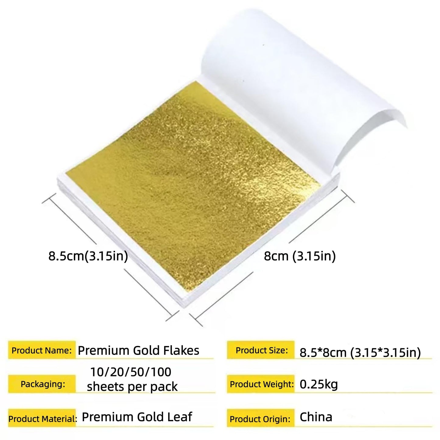 dshyuauoci 100 Sheets Gold Leaf, Premium 24K Gold Foil Sheets 3.15×3.15 Inches Craft Art Decoration Perfect for Decorating Cakes Art DIY Projects Nail Art Phone Cases Photo Frames Gold Plating