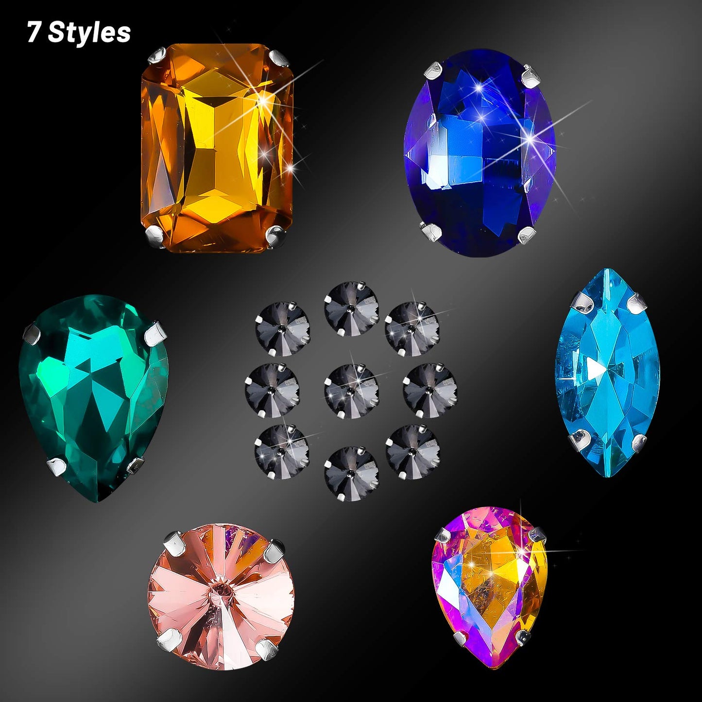 WILLBOND 156 Pcs Sew on Rhinestones Claw Flatback Crystal Rhinestones Metal Prong Setting Gems Acrylic Glass Sewing Gems for Clothes DIY Craft Shoes Dress Jewelry Making (Colorful)