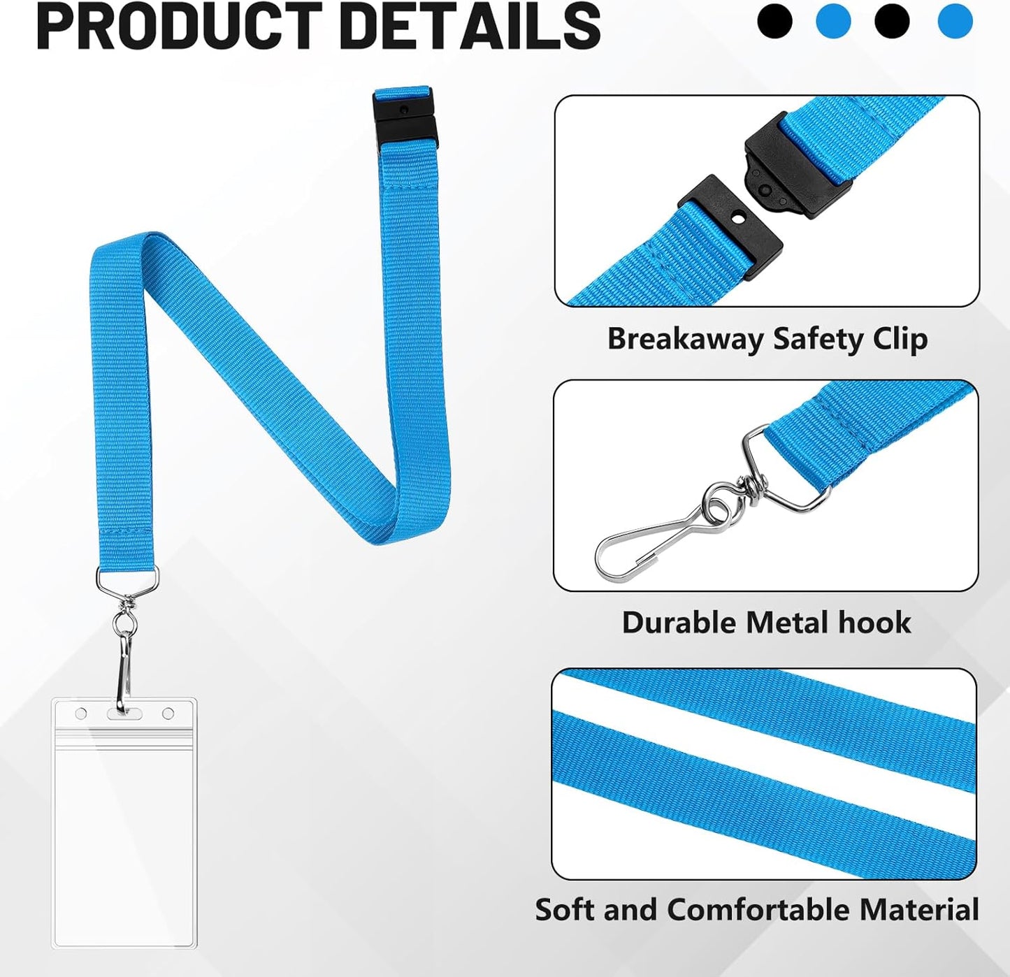 24-Pack Sky Blue Breakaway Lanyards with Waterproof Badge Holders, Polyester Neck Straps for ID Cards, Events, Office, and Schools