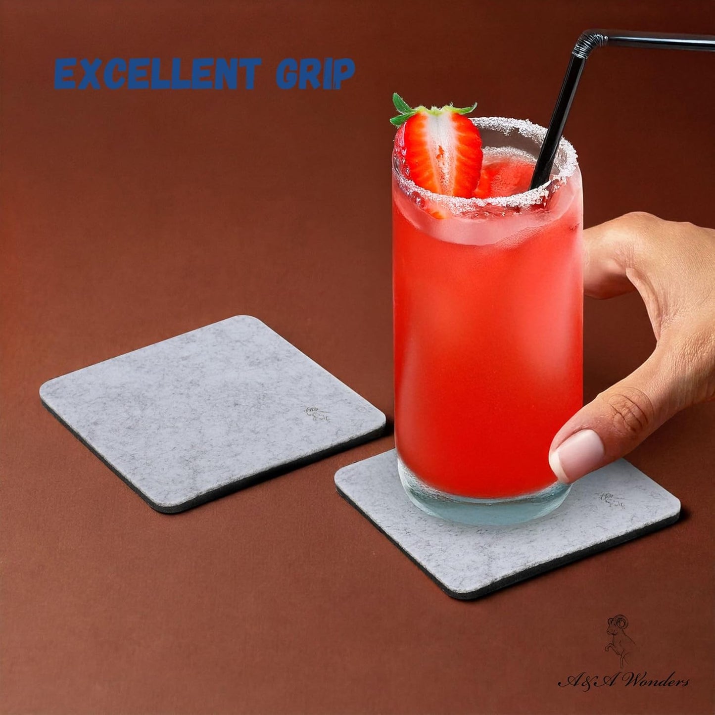 A&A Wonders Premium Felt Coasters for Drink, Two-Tone Reversible, Absorbent Felt Protects Furniture, Table, Anti Slip, Suitable for Drinks & All Table Types (Light Gray/Dark Gray, Square 6 Pack)