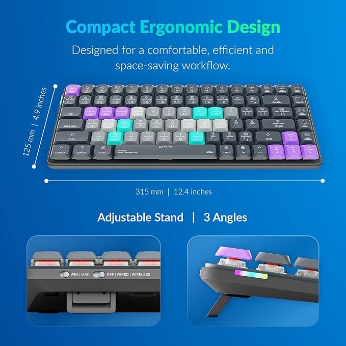 JCPAL Adobe Premiere Pro Keyboard • Dash Wireless Shortcut Keyboard for Mac and PC • Shortcut Hotkeys, Color-Coded Key Guide, Fully Customizable, Compact Low-Profile Design