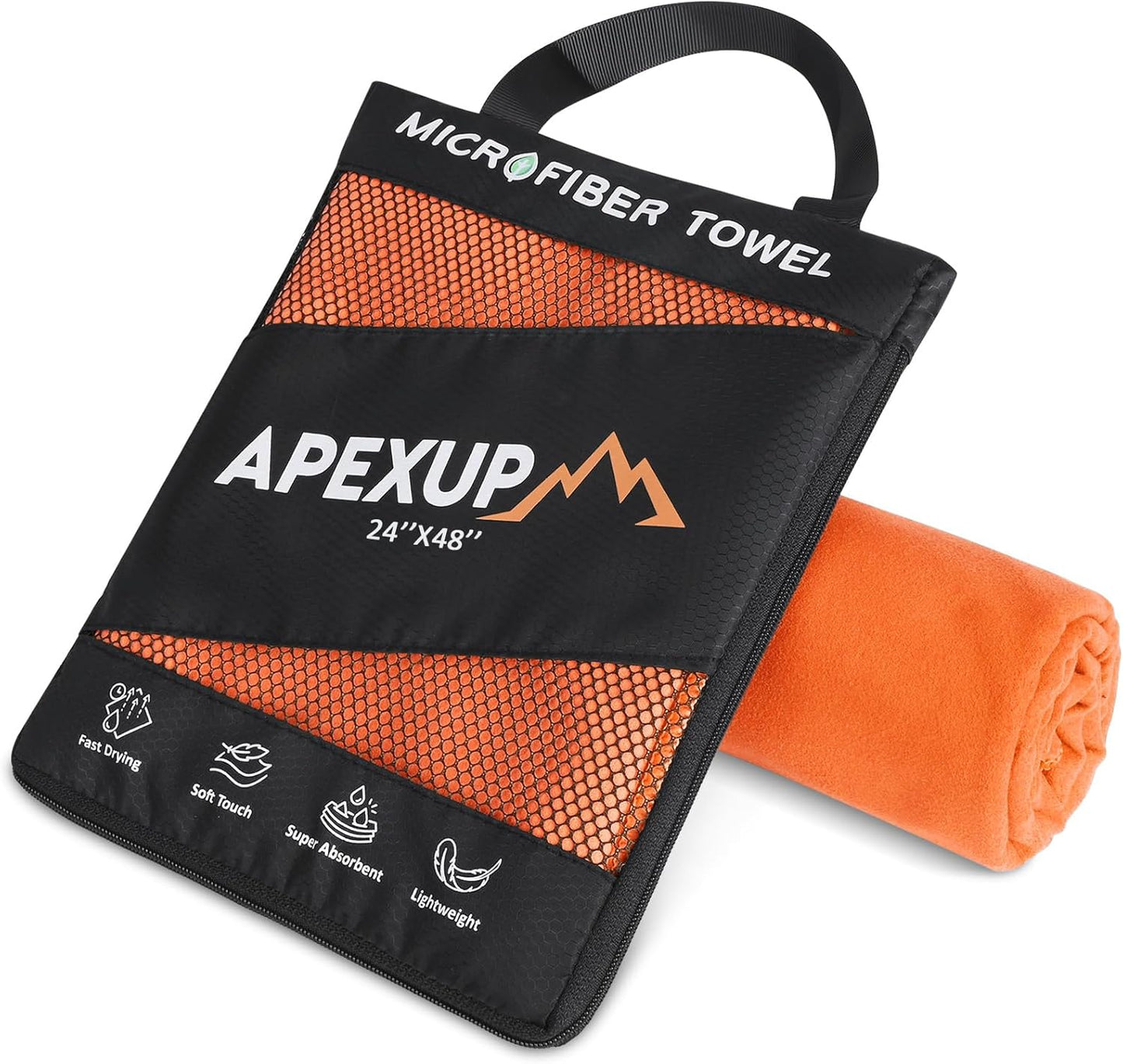 APEXUP Microfiber Travel Towel, Ultra Absorbent Quick Dry Towels, Lightweight Gym Sports Camping Towel for Workout, Yoga, Beach, Shower, Swimming (48"×24", Orange)