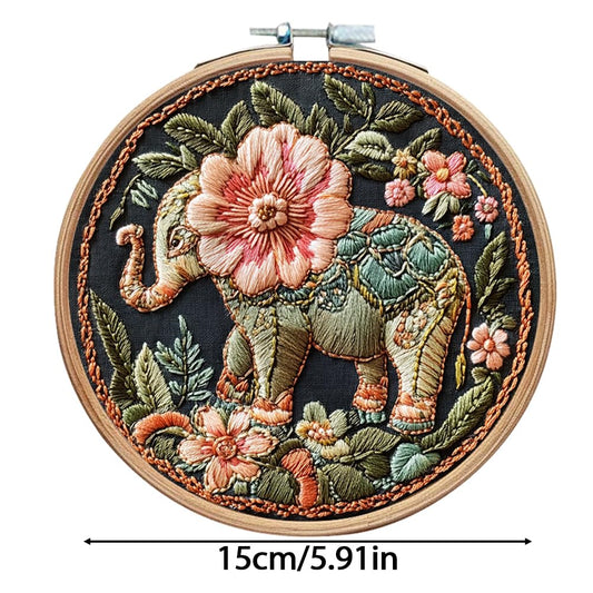 Eforcase Embroidery Starter Kit for Adult Beginner with Cute Elephant Animal Floral Pattern Cross Stitch Hand Embroidery Set DIY Cross Stitch Kits with Hoops Needles Threads