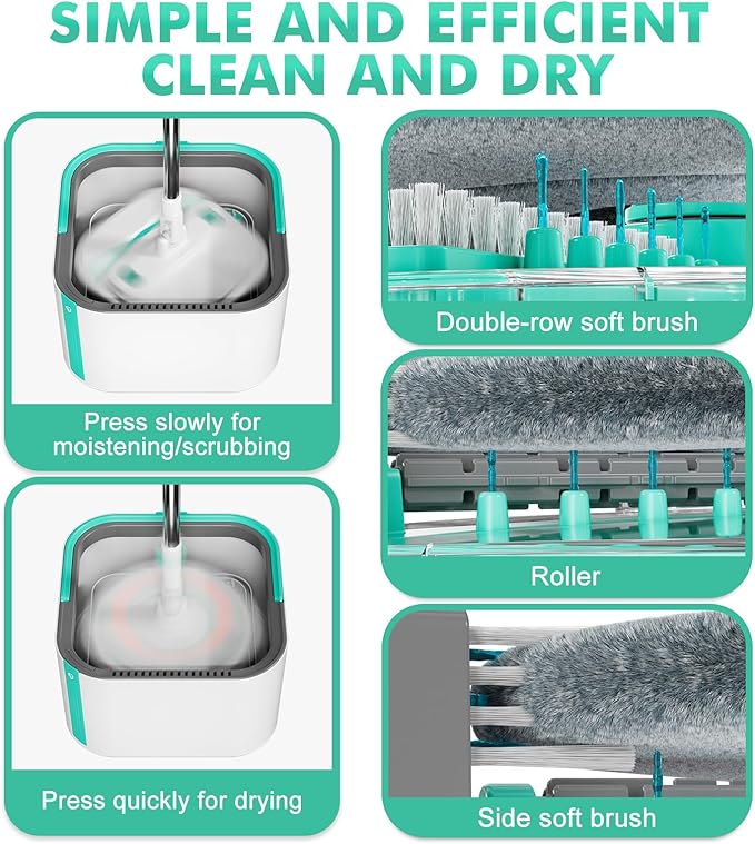 Upgraded Self-Standing Spin Mop and Bucket System, Detachable Inner Mop Bucket Separates Dirty Water & 90° Foldable Head, Triple-Scrub System, 0.9Gal Dual Drainage, for Hardwood Floors (Blue 2 Pads)