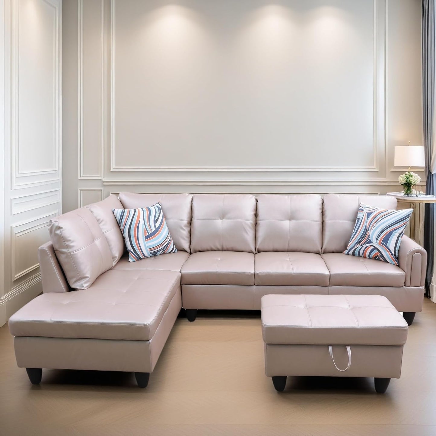 L Shaped Sectional Couches, Leather Couch Modular Sectional Sofa with Ottoman Storage, Modern L Shaped Couch with Chaise for Living Room Bedroom Apartment Furniture, Gray