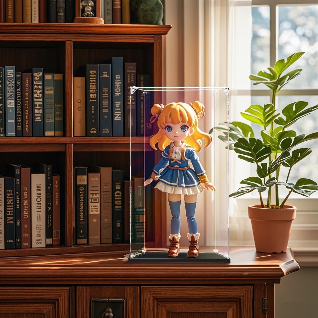 Clear Acrylic Display Case, Self-Assemble Showcase for Collectibles, Action Figures, Dolls, Toys - Alternative Glass Box for Commemorative Gifts (8.66x8.66x12.59inch, 22x22x32 cm)
