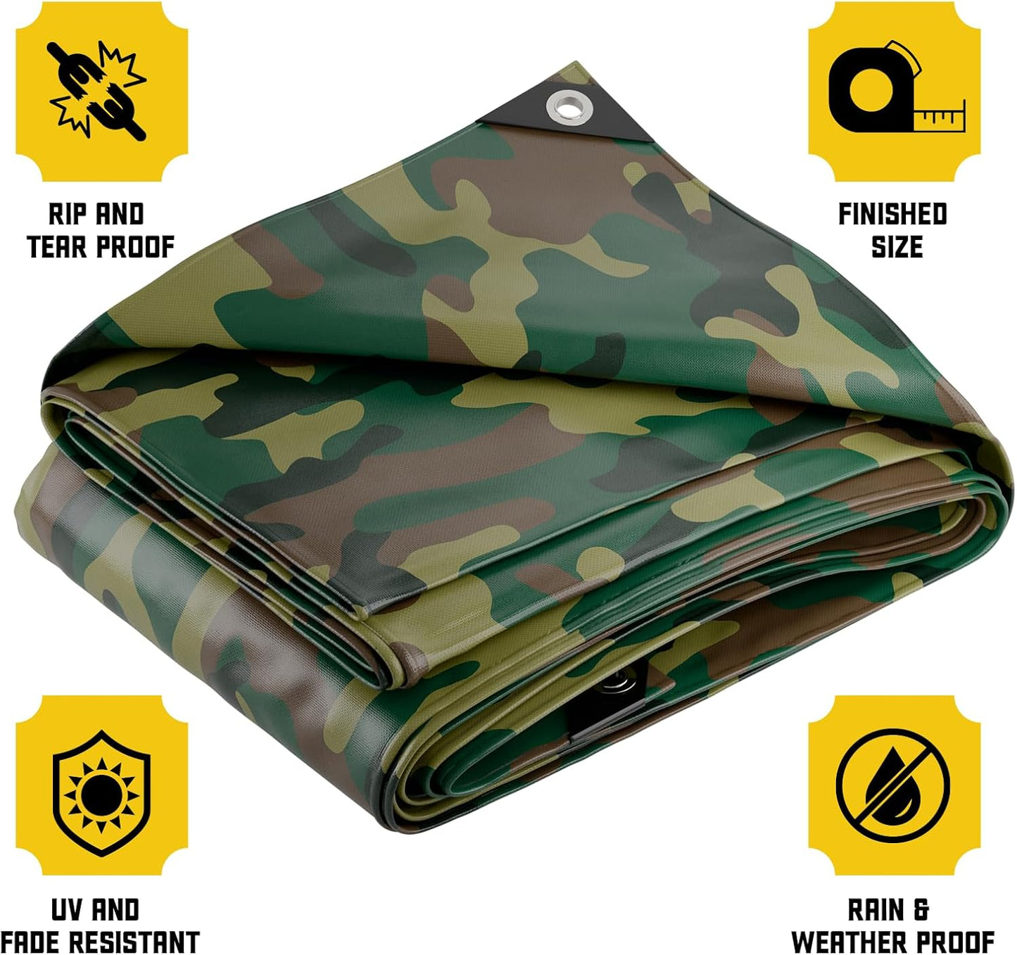 Core Tarps Extreme Heavy Duty 20 Mil Tarp Cover, Waterproof, UV Resistant, Rip and Tear Proof, Poly Tarpaulin with Reinforced Edges for Roof, Camping, Patio, Pool, Boat (Camouflage/Green 30′ X 30′)
