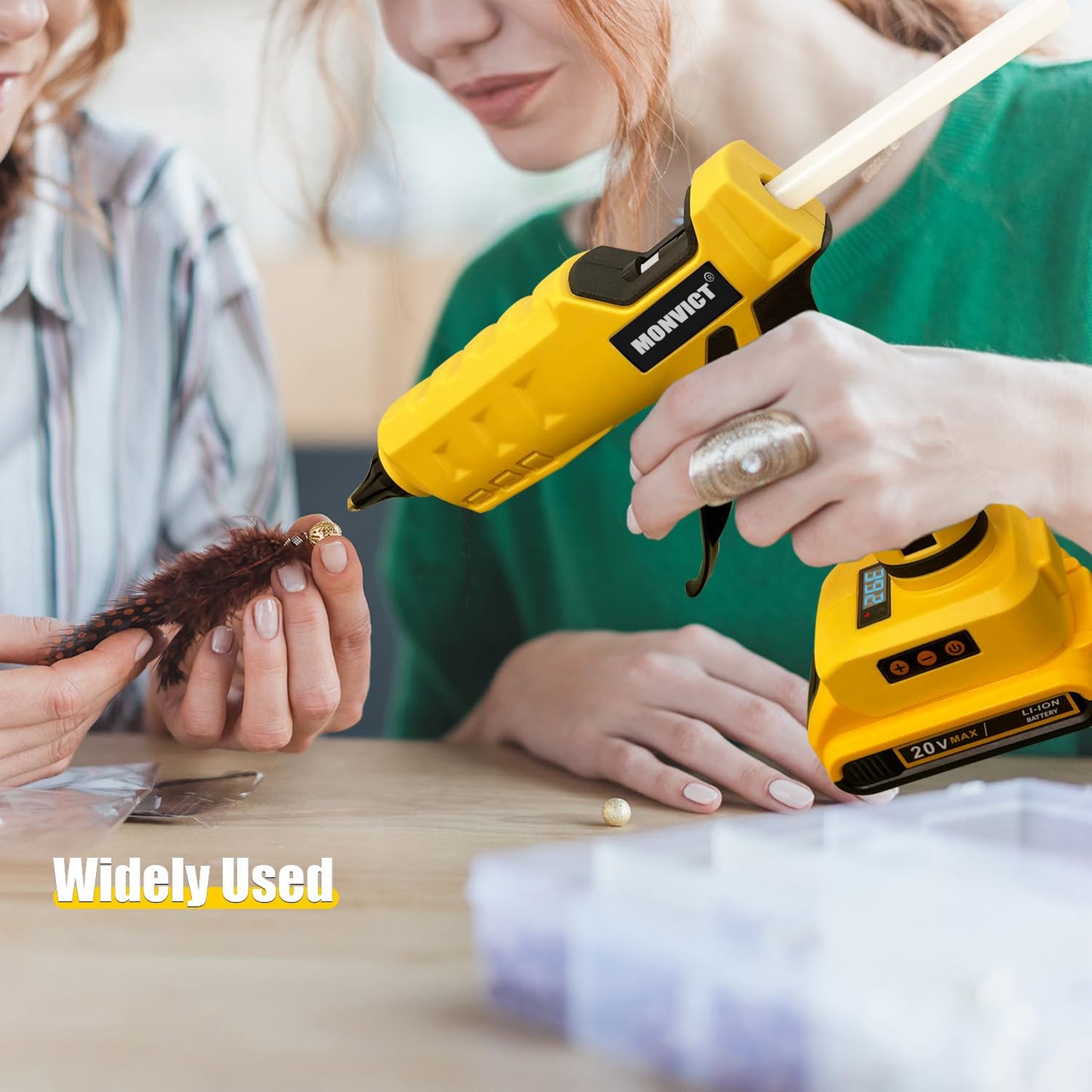 MONVICT Cordless Glue Gun for Dewalt 20V Battery, Upgraded 100W Digital Temperature Adjustable Handheld Electric Power Full Size Heavy Duty Hot Glue Gun with 10 Glue Sticks (Battery Not Included)