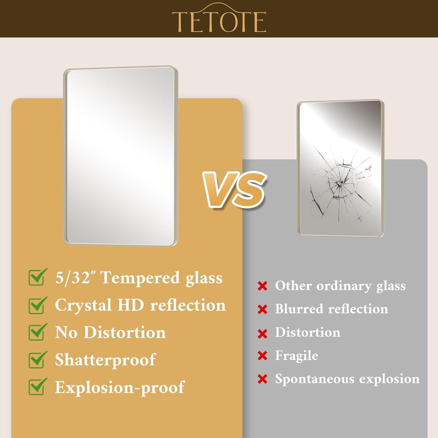 TETOTE Brushed Nickel Bathroom Mirror 30 x 30 Brushed Nickel Metal Framed Bathroom Mirror, Tempered Glass, Modern Farmhouse Wall Mounted Mirror for Decorative(Horizontal/Vertical)