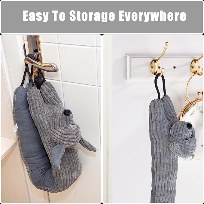 Marwood Under Door Draft Stopper Decorative Wind Stopper 36 inch for Door & Window, Weighted Animal Air Draft Stopper Snake Noise Blocker for Bottom of Door with Hanging Loops - Grey Dog