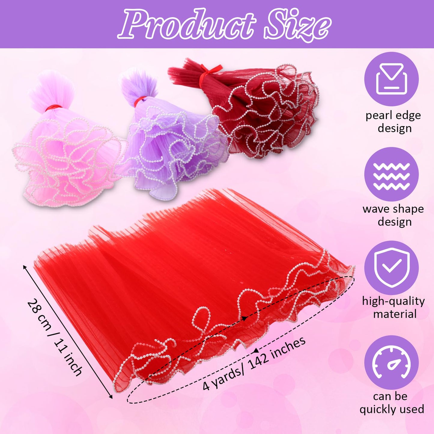 FunooFuno 12 Pcs Flower Wrapping Mesh Paper 11 Inch x 4 Yard Pearl Edge Wrinkled Floral Packaging Mesh Florist Supplies for Teacher Graduation Gift Wedding Bouquet Wrapping Supplies