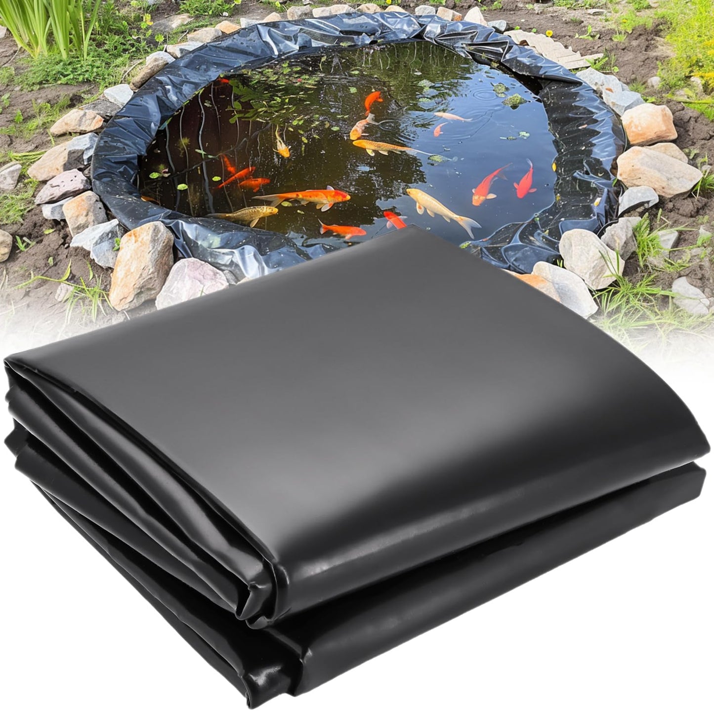 Froidesente 7 x 10 FT Pond Liner, 20 Mil Pond Liners for Outdoor Ponds, HDPE Pond Liner Easy Cutting Puncture Resistant, Pond Liners for Water Garden Fountain Waterfall, Koi Fish Aquaculture Pond