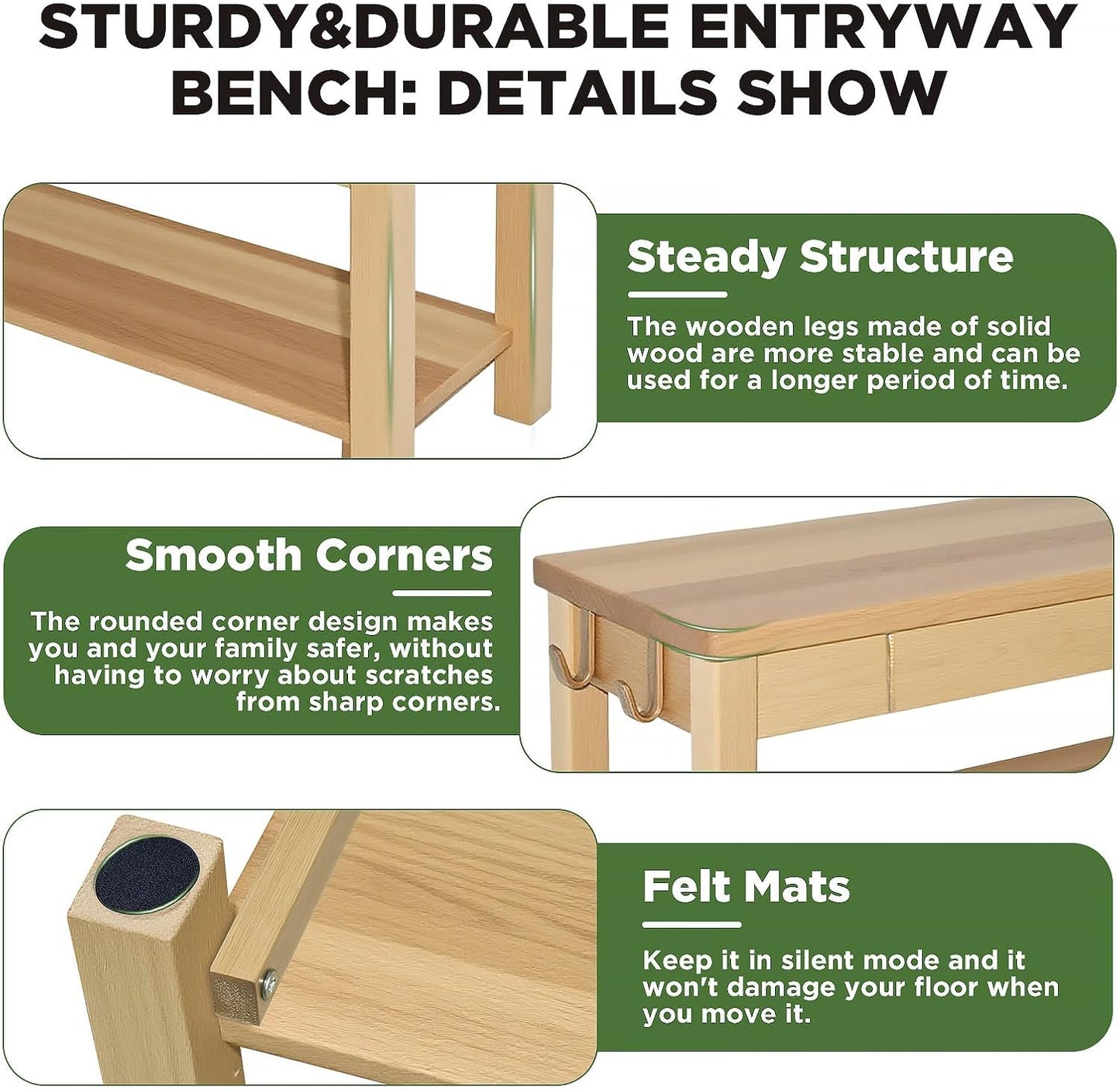 Wood Shoe Bench Entryway with Drawer: 2-Tiers Wooden Storage Shoe Rack with Bench Seat, Compact Mid-Century Modern Design for Entryway, Hallway, Closet, Front Door Entrance, Foyer