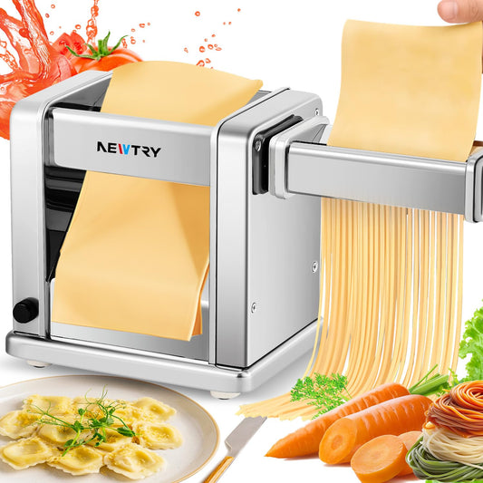 NEWTRY Electric Pasta Maker Family Noodle Making Machine Dough Roller Press Cutter with 3 Blade Attachments 2mm/4mm/6.5mm Pasta for Home Use US 110V