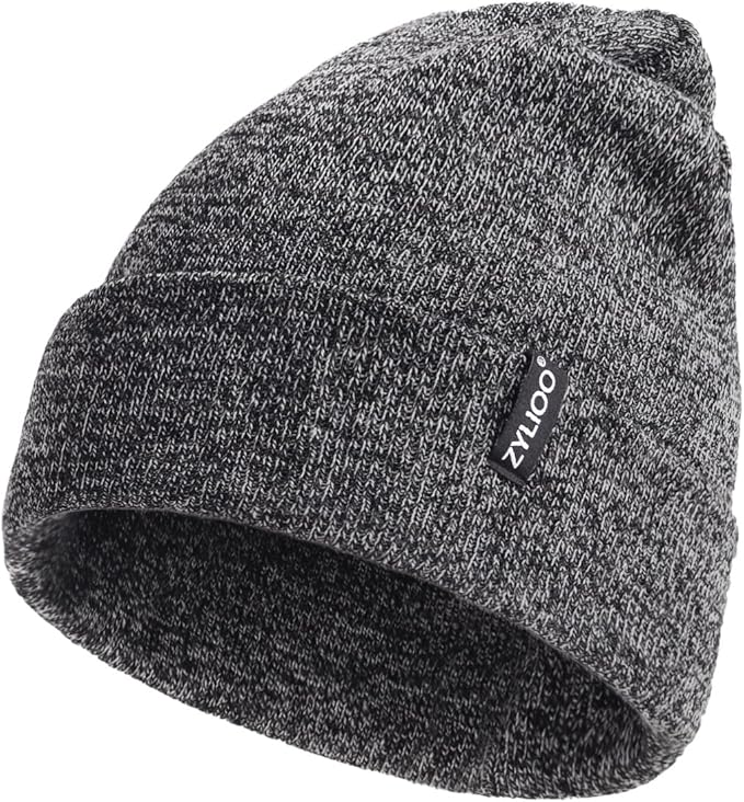 Zylioo Oversize Beanie Hats, XXL Big Size Ribbed Knit Cuffed Winter Hat for Cold Weather, Warm Skull Watch Cap