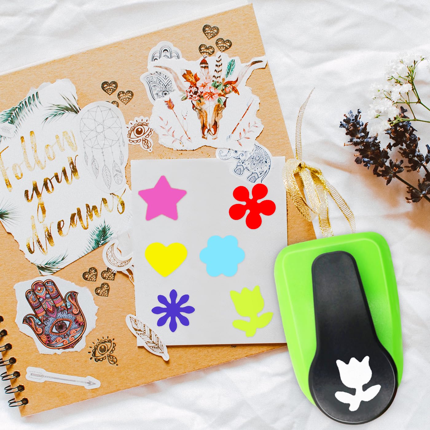 Flower Hole Punches, Star Hole Punch, Heart Punch, Flower Punches, Flowers Paper Puncher, 1 inch Hole Puncher for Crafts, 6PCS Flowers Shape HolePuncher, Heart PaperPunch for Scrapbooking
