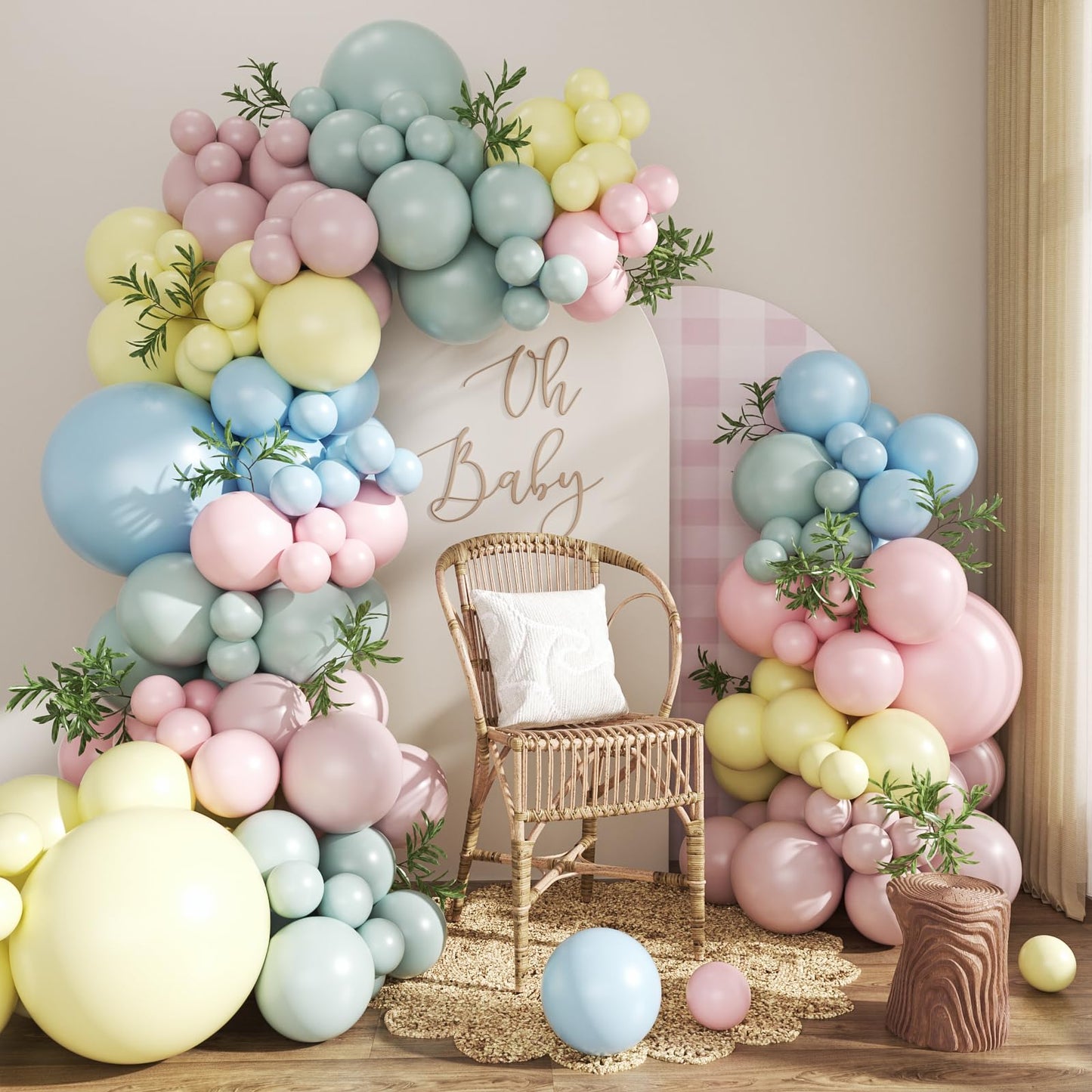 Pink Blue Yellow Pastel Balloon Arch Kit, 124Pcs Macaron Light Pink Blue Yellow Balloons for Spring Tea Party Baby Shower Wedding Birthday Gender Reveal Party Decorations