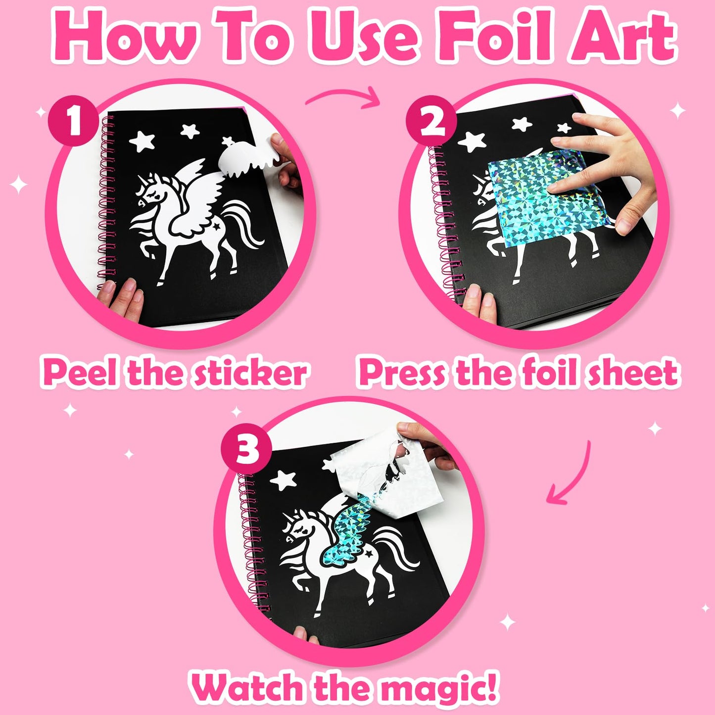 FUNNYB&G Foil Art Craft Kit for Girls 4-10 Years Old: Mess-Free & No-Glue, Create 16 Sparkly Unicorns Pictures – Perfect Travel Toy & Birthday Gift for Kids（Unicorns）