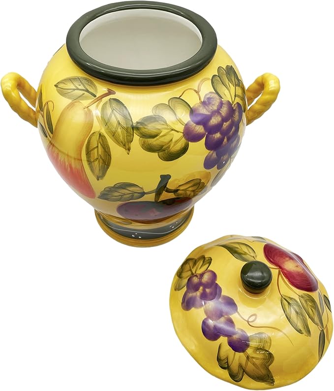 Tuscany Grape Fruit wine Decor COOKIE JAR, CANISTER 1 PC, Ceramic Cookie Jar with Lid and and Rubber Seal, Food Storage Jar, Kitchen Décor, Snack Storage Container for Cookie, Candy
