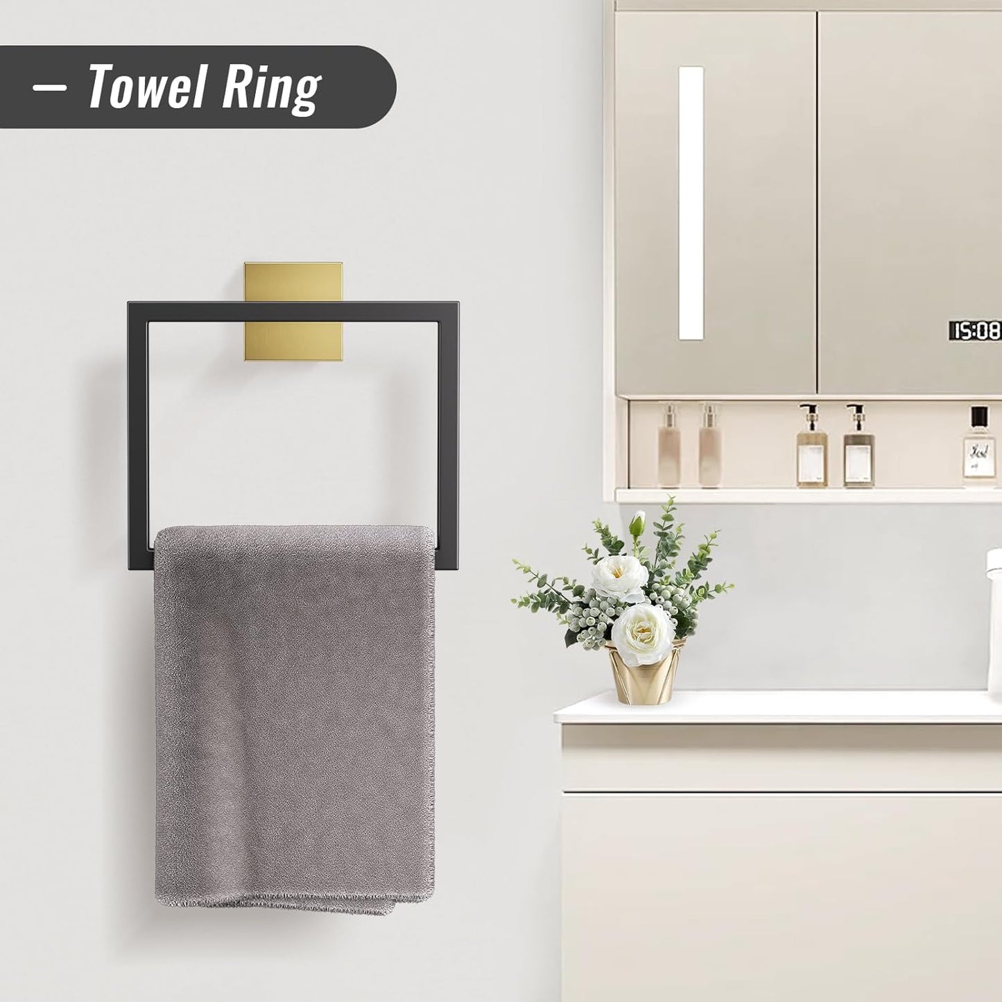 YACVCL Towel Bar Set, 5-Piece Black and Gold Bathroom Hardware Set, Black&Gold Bathroom Accessories Set, SUS304 Stainless Steel 23.6 Inch Towel Holder Towel Racks Set Wall Mounted