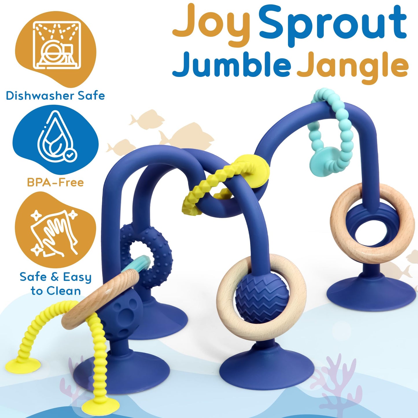 JoySprout Jumble Jangle Baby Teething Toys – Suction Cup High Chair Toys for Babies 6-12 Months | BPA-Free Baby Suction Toy for Highchair Tray, Table, Sensory Play, Teething Relief Essentials