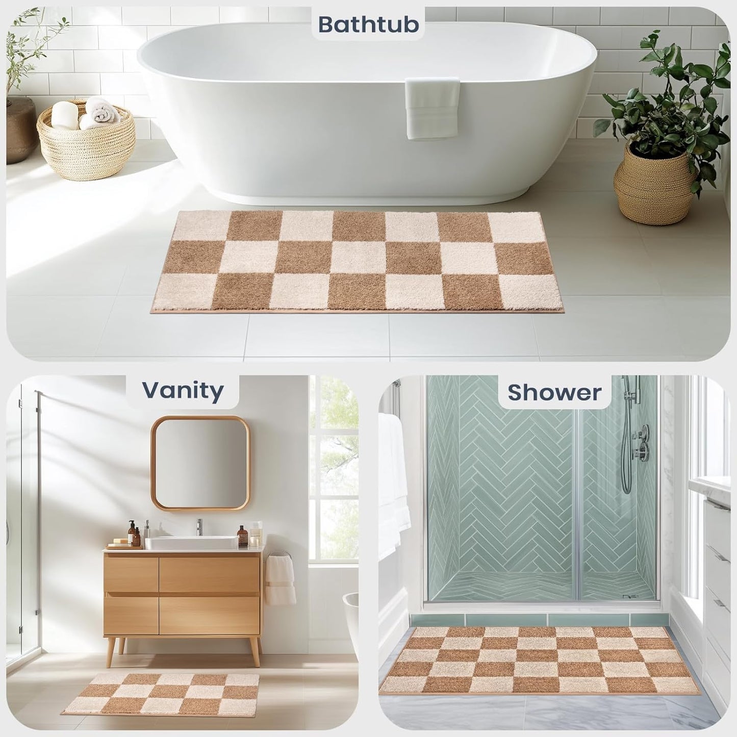 PURRUGS Bathroom Rug Non-Slip Machine Washable 24" x 36", Super Absorbent and Quick-Dry Bath Mat, Extra Soft and Plush Bath Rug for Shower, Bathtub and Sink, Beige & Grayish Brown