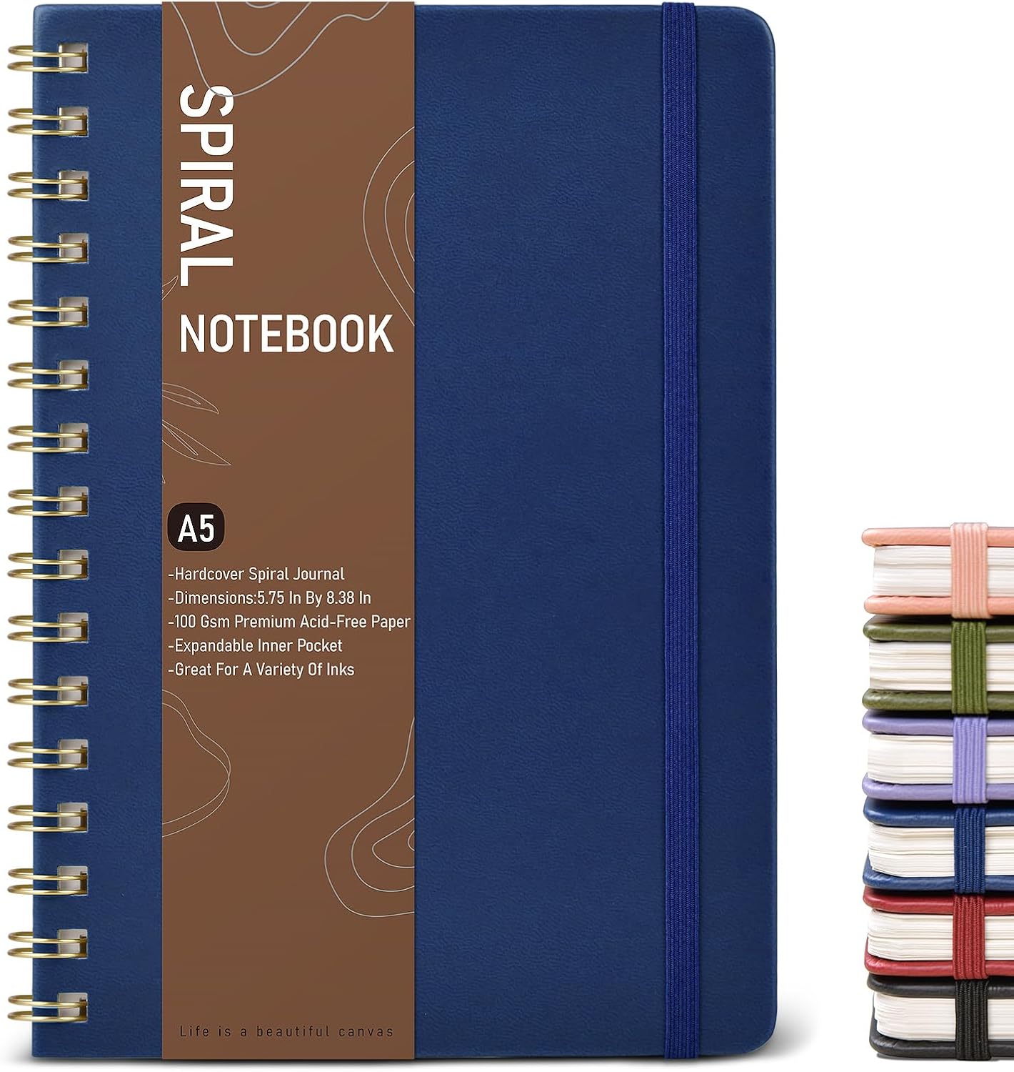 Dotted Spiral Journal Notebook, A5 Hardcover Spiral Journals for Women Men, 100 GSM Dot Grid Paper Notebooks, 150 Pages Spiral Bullet Dotted Notebook for Writing Note Taking 5.75" x 8.38", Navy Blue